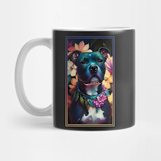 American Staffordshire Terrier Pitbull Vibrant Tropical Flower Tall Digital Oil Painting Portrait  3 Mug